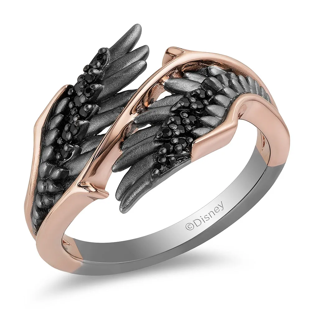 Enchanted Disney Villain Maleficent Ring with .10 Carat TW of Black Diamonds Rhodium Plated Sterling Silver and 10kt Rose Gold