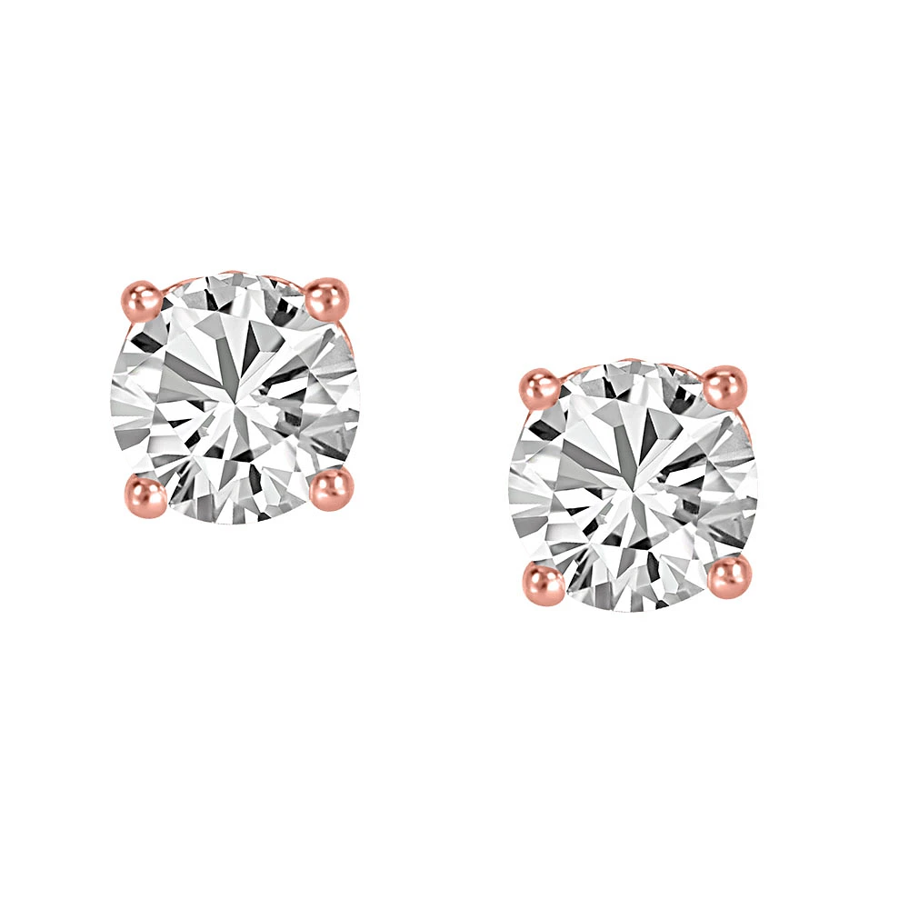 Rose Tone Silver 5MM Round Cubic Zirconia Stud Earrings