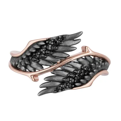 Enchanted Disney Villain Maleficent Ring with .10 Carat TW of Black Diamonds Rhodium Plated Sterling Silver and 10kt Rose Gold