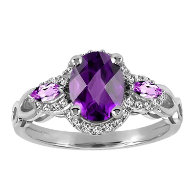 Ring with Amethyst, Lilac Quartz and .13 Carat TW of Diamonds 10kt White Gold