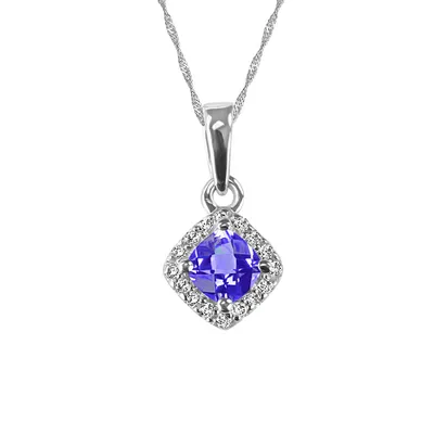 10KT White Gold Diamond and Tanzanite Pendant with Chain