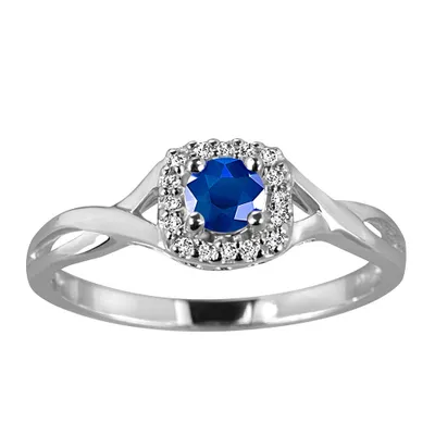 Ring with Blue Sapphire and .08 Carat TW of Diamonds 10kt White Gold