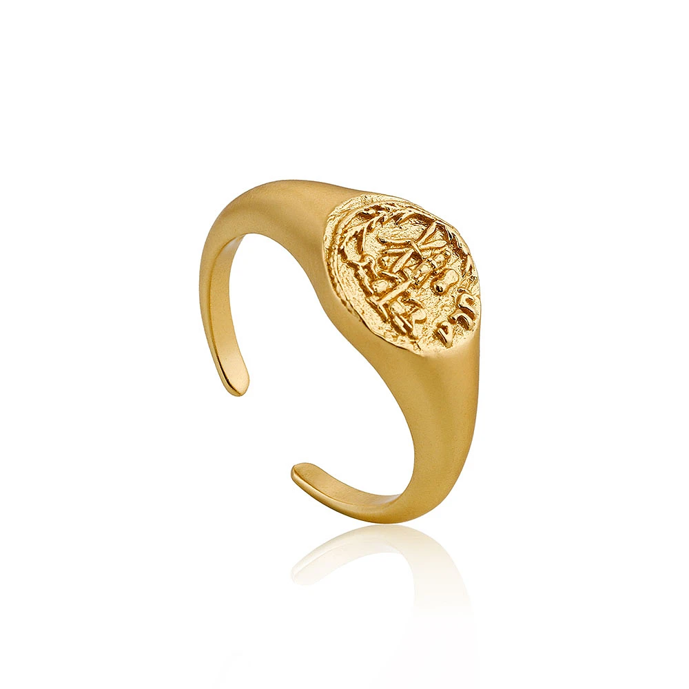 Ania Haie Silver Gold Plated Emblem Adjustable Signet Ring