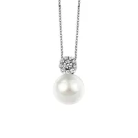 Pendant with .06 Carat TW of Diamonds and Pearl in 10kt White Gold with Chain