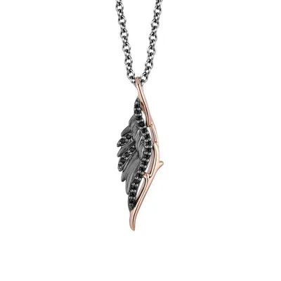 Enchanted Disney Villain Maleficent Pendant with .10 Carat TW of Black Diamonds in Black Rhodium Plated Sterling Silver and 10kt Rose Gold with Chain