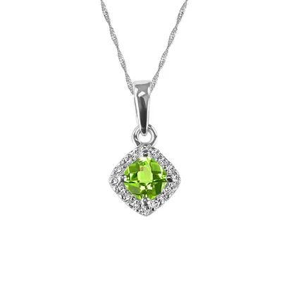 Pendant with .08 Carat TW of Diamonds and Peridot 10kt White Gold Chain