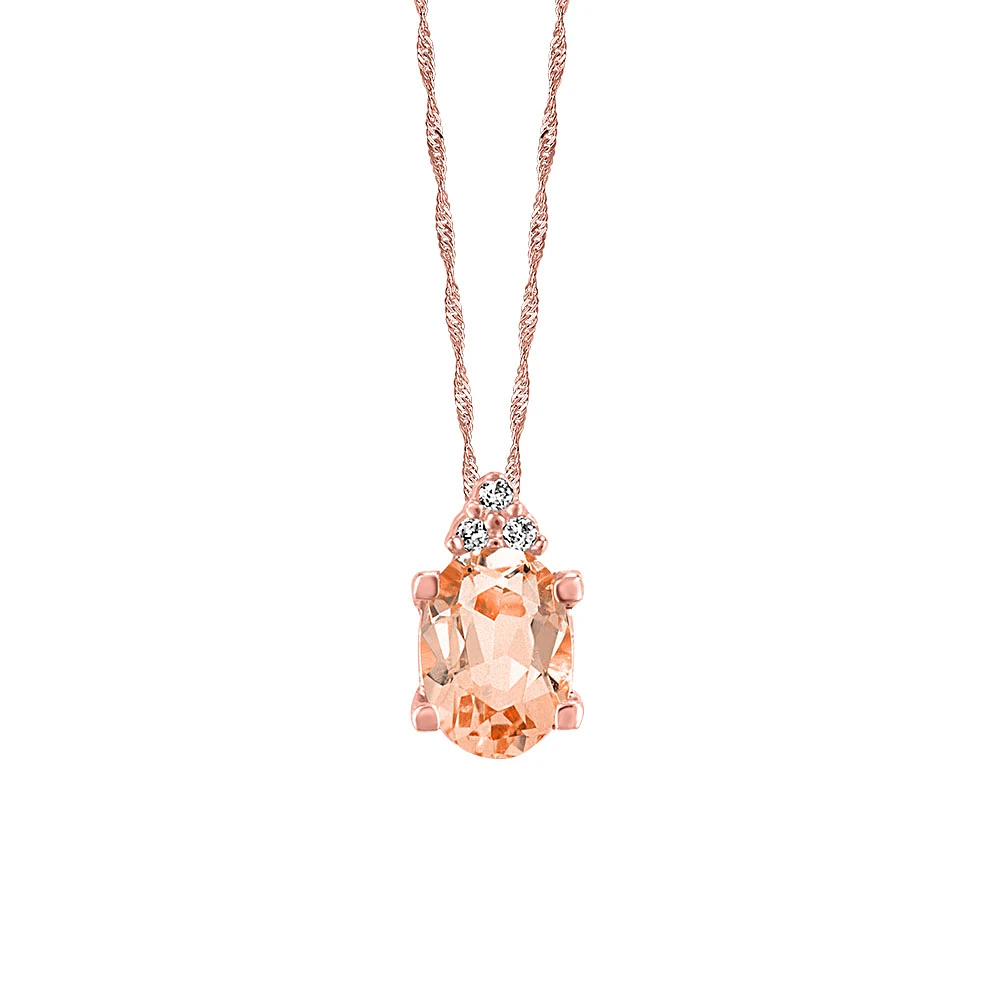 10KT Rose Gold Diamond and Morganite Pendant with Chain