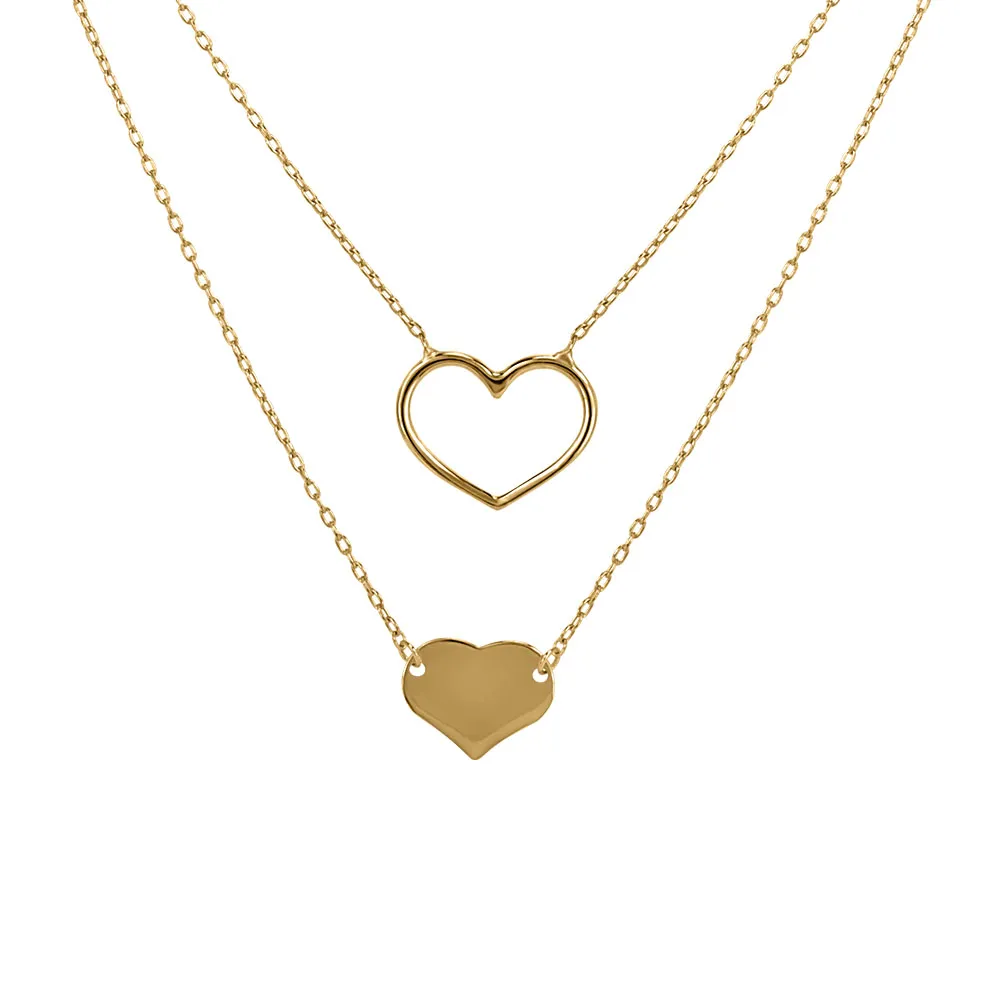 Double Layer Heart Necklace in 14kt Yellow Gold