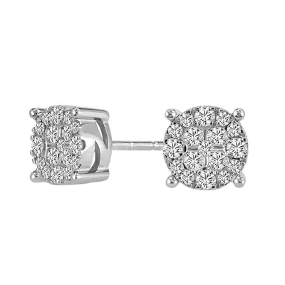 Cluster Stud Earrings with .50 Carat TW of Diamonds in Sterling Silver