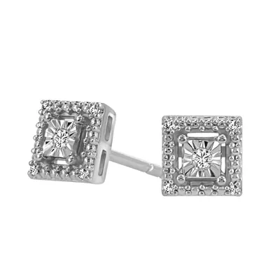 Square Stud Earrings with .05 Carat TW of Diamonds in Sterling Silver