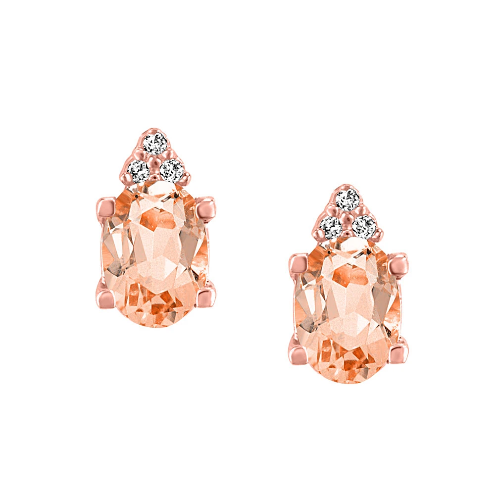 Earrings with .01 Carat TW of Diamonds and Morganite 10kt Rose Gold