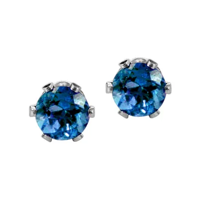 Childrens’ Precious Forever Earrings with Blue Topaz in 14kt White Gold