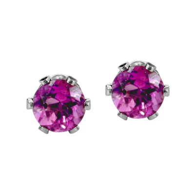 Childrens’ Precious Forever Earrings with Pink Topaz in 14kt White Gold