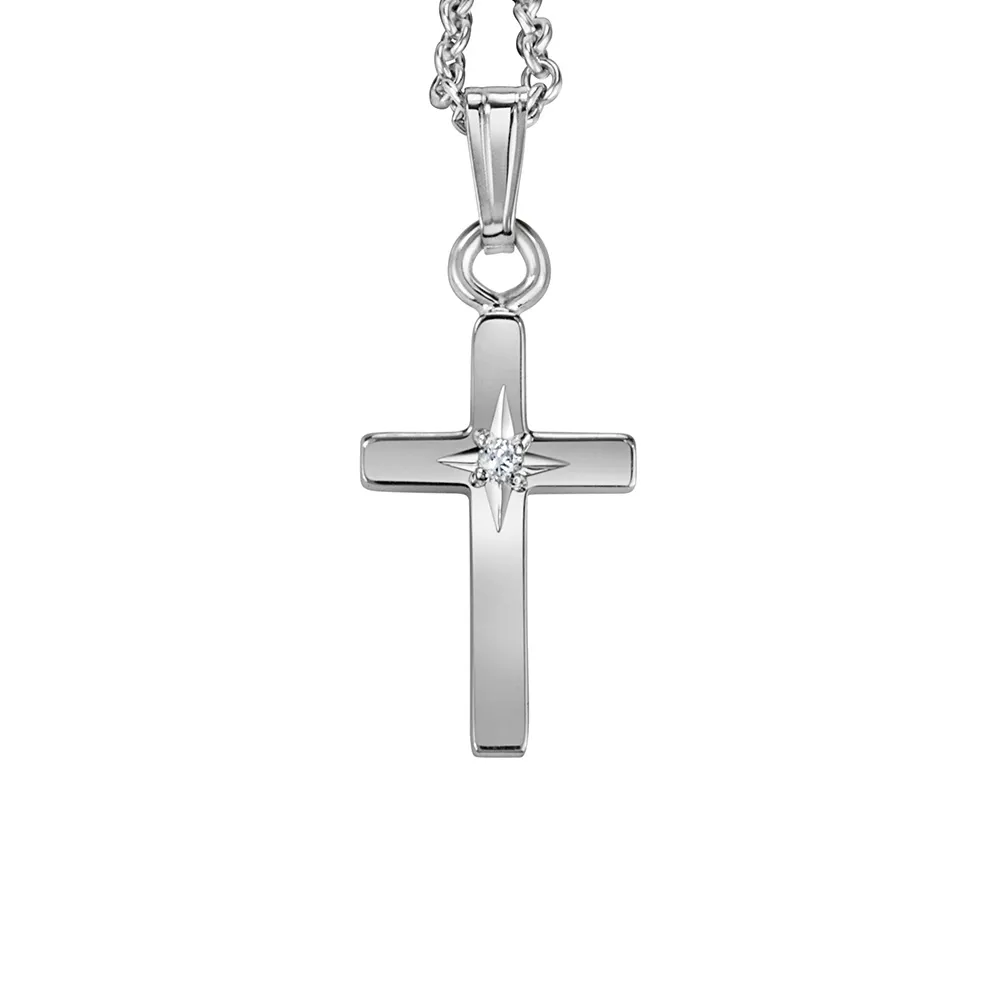 Childrens’ Precious Forever Cross Pendant with Diamonds in Sterling Silver with Chain