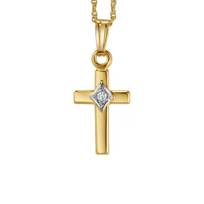 Childrens’ Precious Forever Cross Pendant with .01 Carat Diamond in 14kt Yellow Gold with Chain