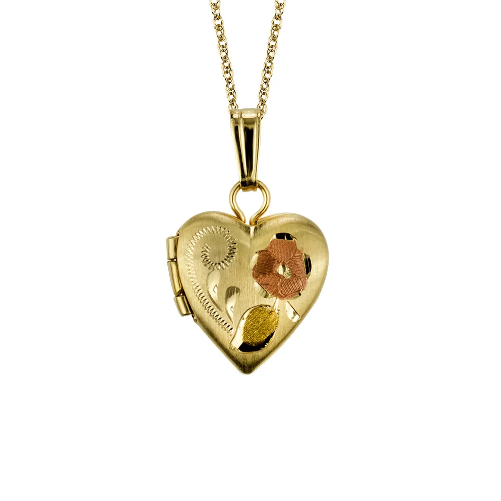 Childrens’ Precious Forever Heart Locket in 14kt White, Yellow and Rose Gold with Chain