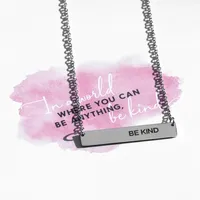 18″ Stainless Steel Be Kind Bar Necklace