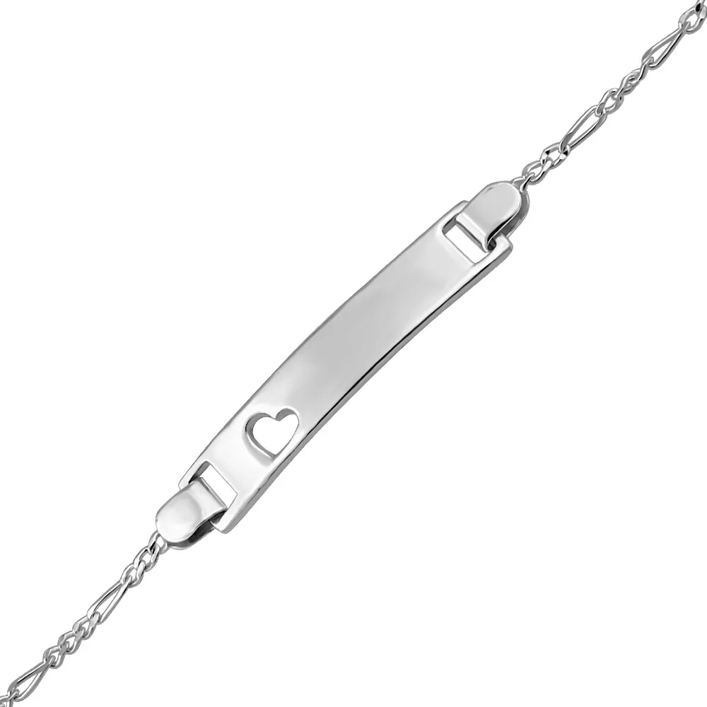 7” Silver Figaro Chain Heart ID Bracelet