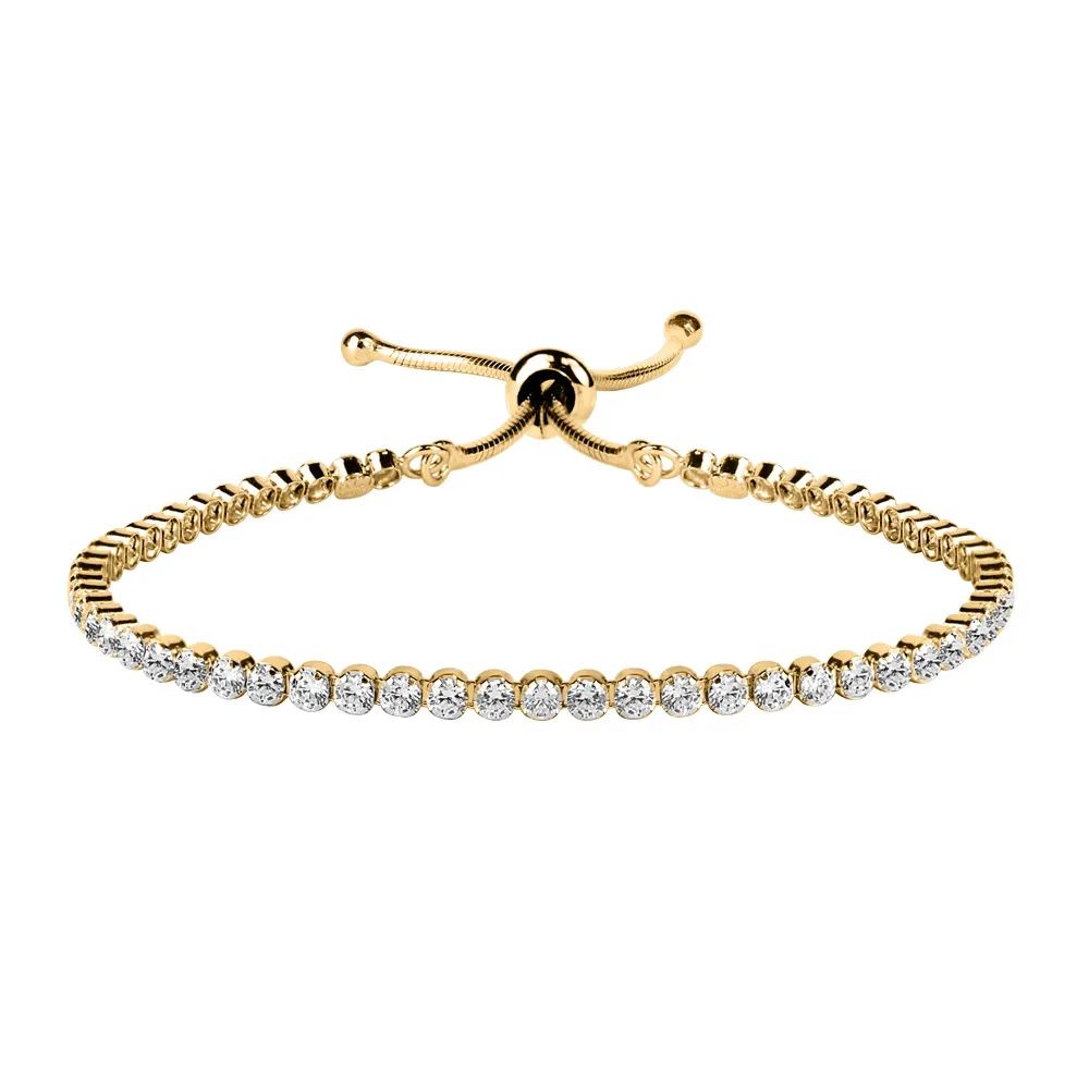 Adjustable Bracelet with Cubic Zirconia in Yellow Tone Sterling Silver