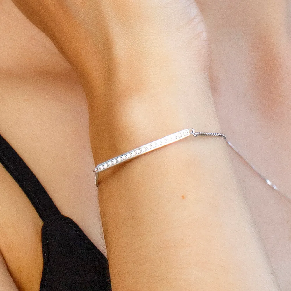 Adjustable Bracelet with Cubic Zirconia in Sterling Silver