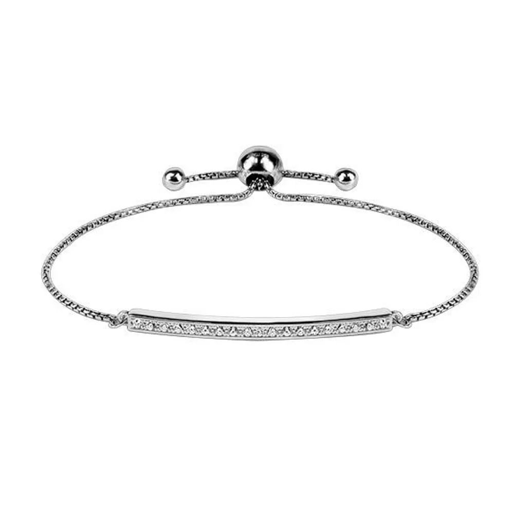 Adjustable Bracelet with Cubic Zirconia in Sterling Silver