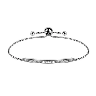 Adjustable Bracelet with Cubic Zirconia in Sterling Silver