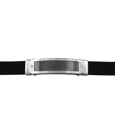 Black Strap ID Bracelet in Stainless Steel