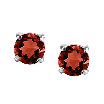 4MM Stud Earrings With Garnet In 14kt White Gold