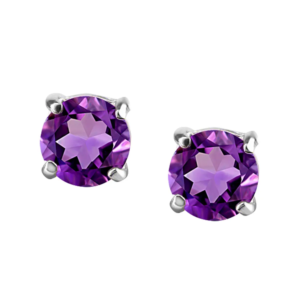 4MM Stud Earrings With Amethyst 14kt White Gold