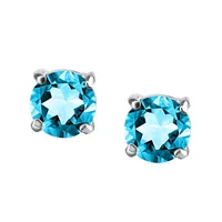 4MM Stud Earrings With Blue Topaz 14kt White Gold