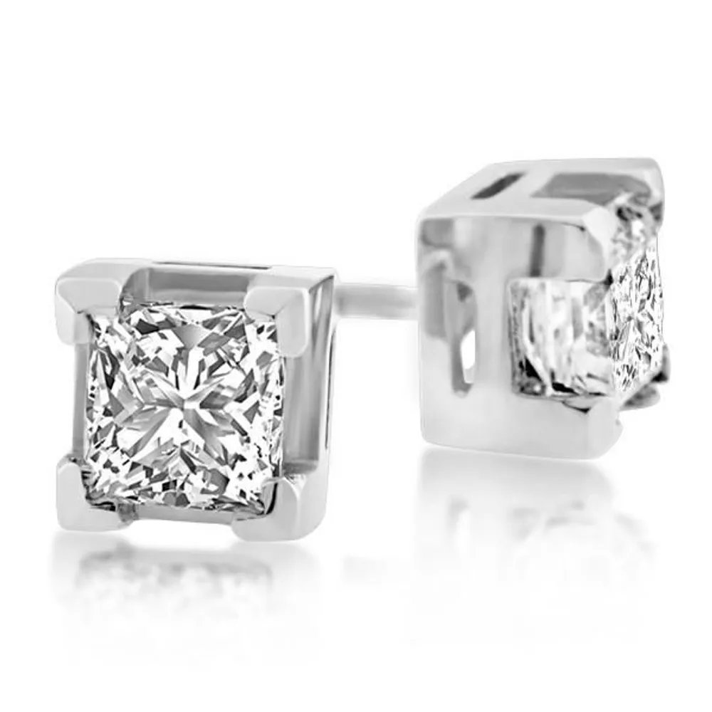 Stud Earrings with .75 Carat TW of Diamonds in 14kt White Gold