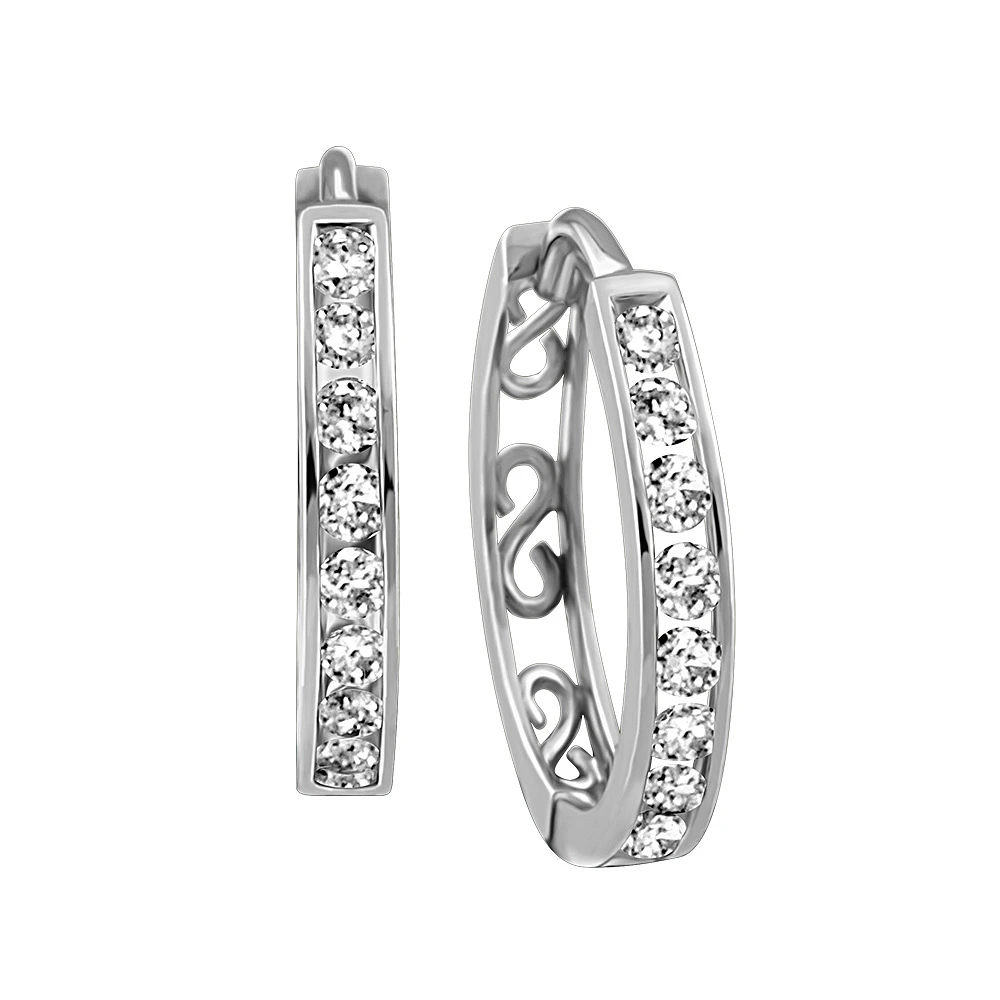 Hoop Earrings with .10 Carat TW of Diamonds in 10kt White Gold – Half Pair