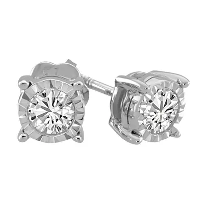 Illusion Set Stud Earrings with .30 Carat TW of Diamonds 10kt White Gold