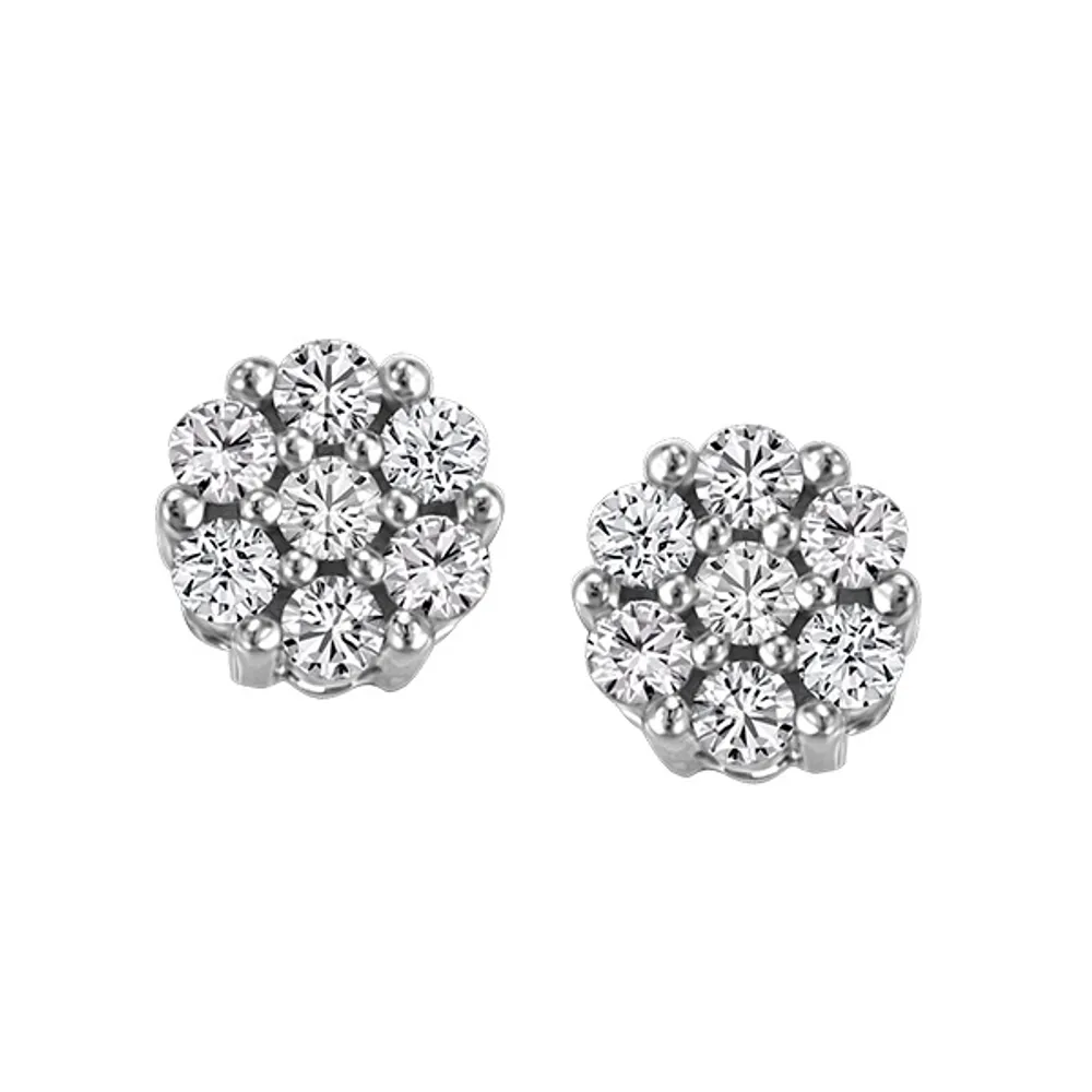 Cluster Earrings with .50 Carat TW of Diamonds 14kt White Gold