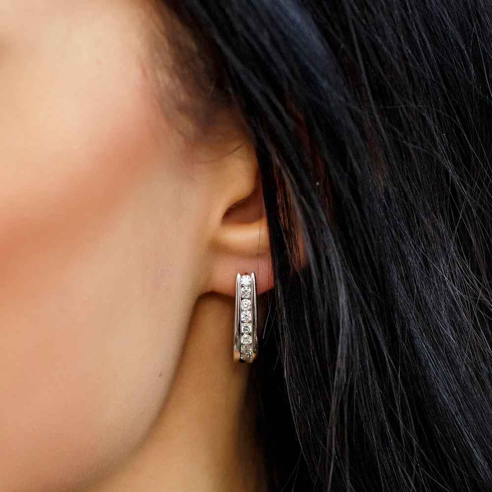 Hoop Earrings with 1.00 Carat TW of Diamonds 10kt White Gold