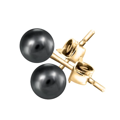 6.5mm Black Pearl Stud Earrings in 14kt Yellow Gold