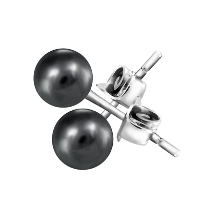 6mm Black Pearl Stud Earrings in Sterling Silver