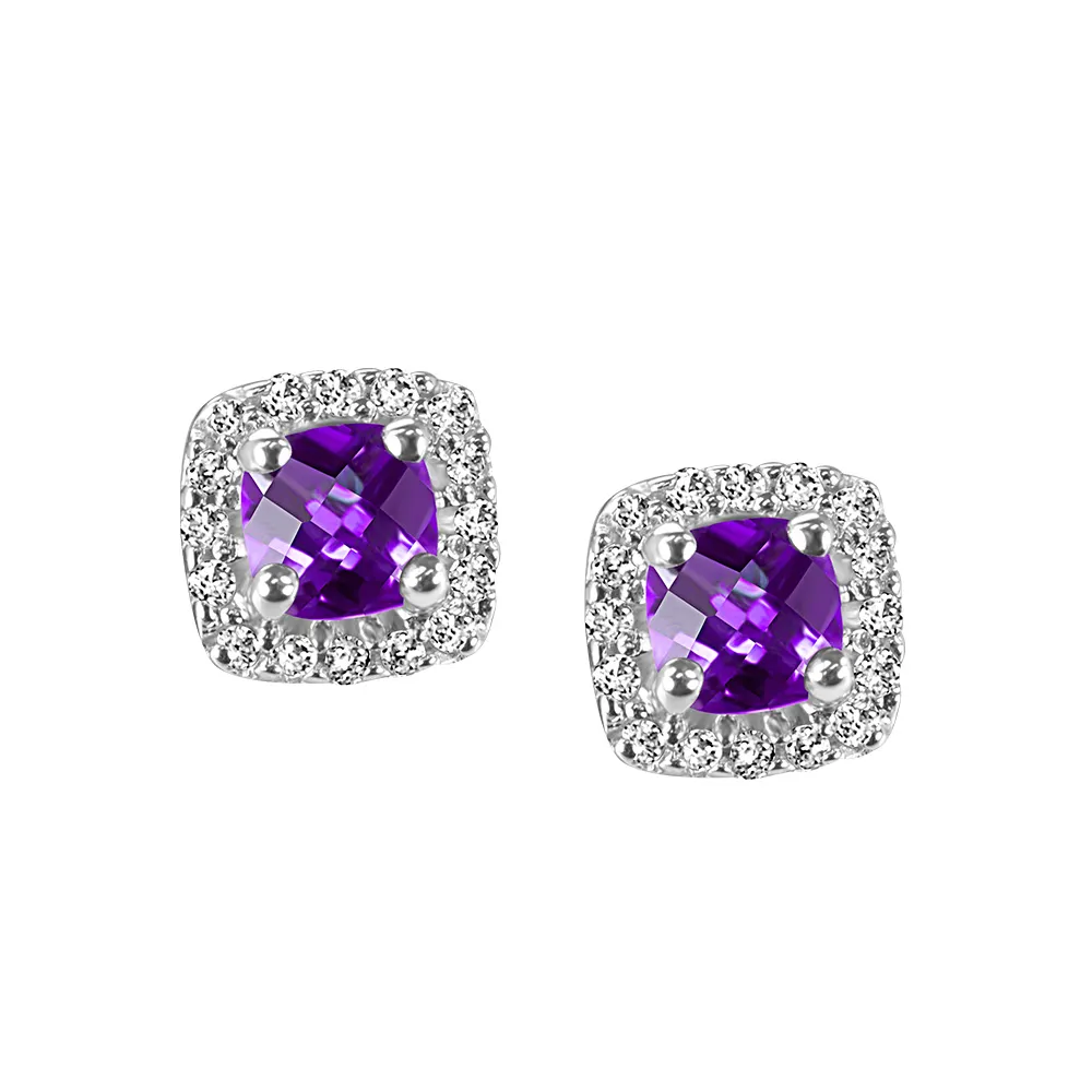 Stud Earrings with .16 Carat TW of Diamonds and Amethyst 10kt White Gold