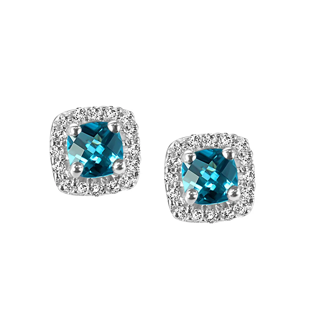 Stud Earrings with .16 Carat TW of Diamonds and Blue Topaz in 10kt White Gold