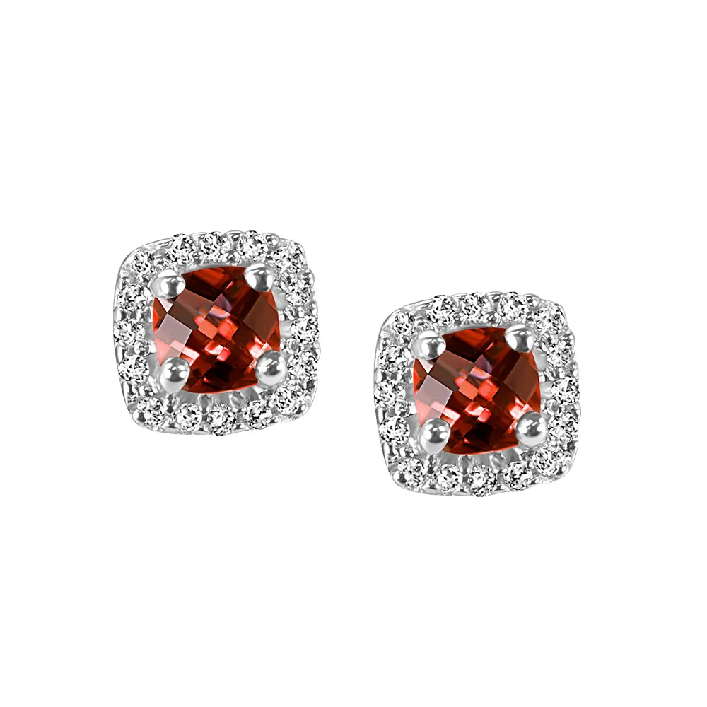 Stud Earrings with .16 Carat TW of Diamonds and Garnet 10kt White Gold