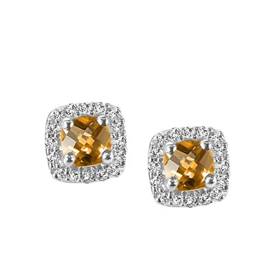 Stud Earrings with .16 Carat TW of Diamonds and Citrine in 10kt White Gold