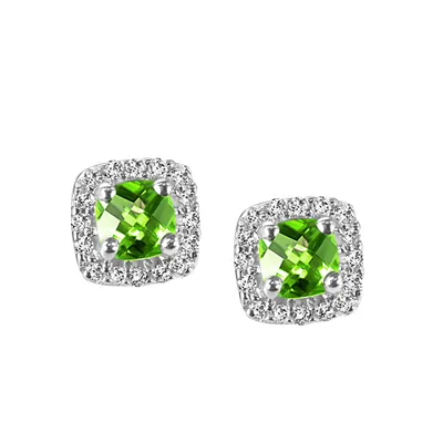 Stud Earrings with .16 Carat TW of Diamonds and Peridot in 10kt White Gold