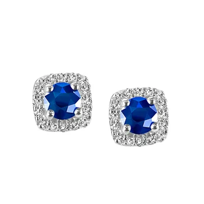 Stud Earrings with .16 Carat TW of Diamonds and Blue Sapphire 10kt White Gold