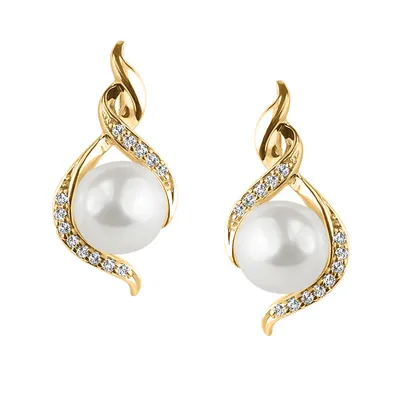 Earrings with .10 Carat TW of Diamonds and Pearl 10kt Yellow Gold