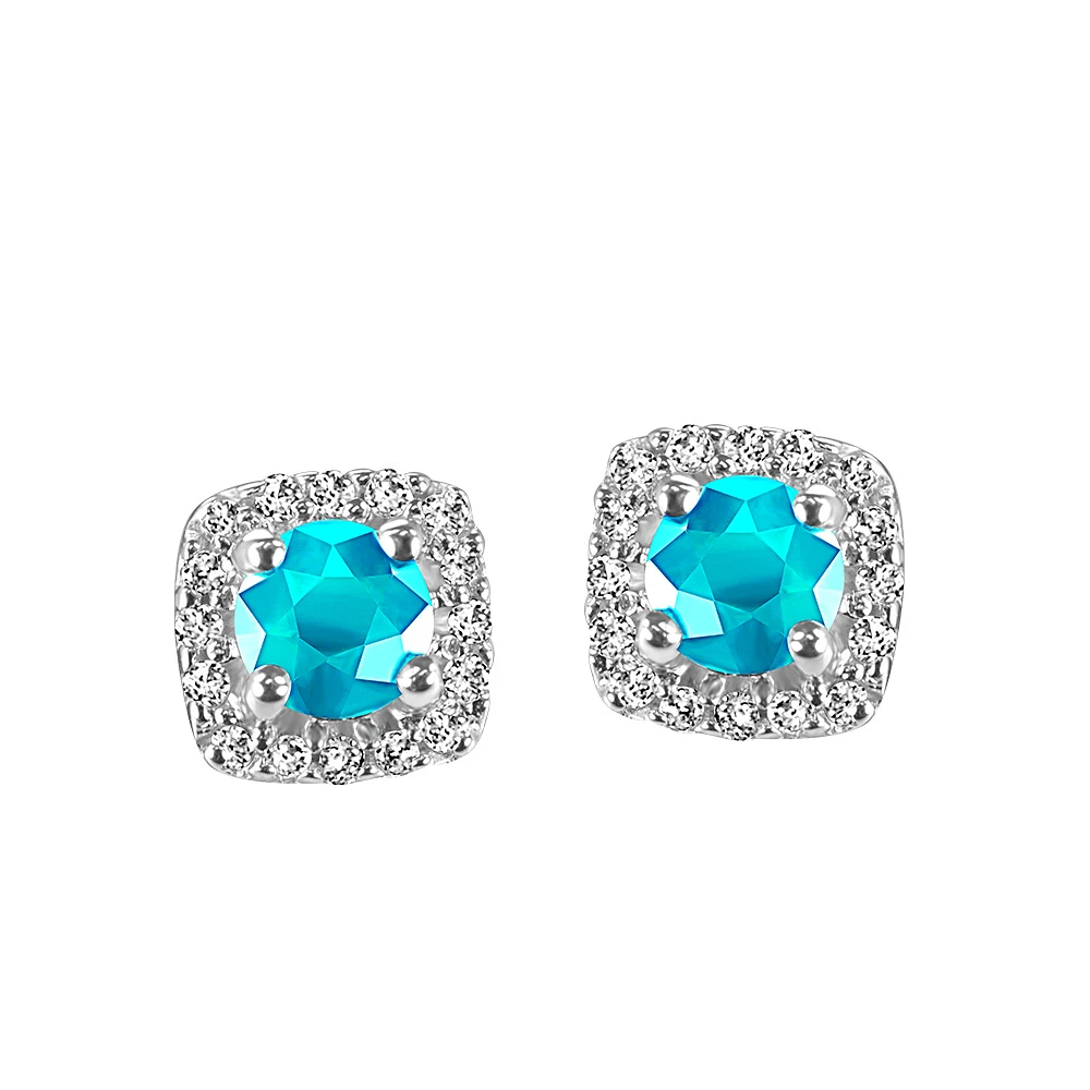 Stud Earrings with .16 Carat TW of Diamonds and Aquamarine 10kt White Gold