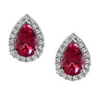 Earrings with .12 Carat TW of Diamonds and Ruby 10kt White Gold