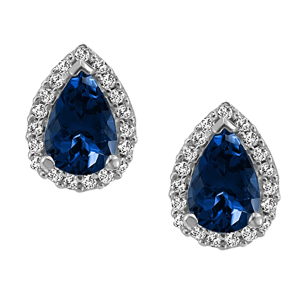 Earrings with .12 Carat TW of Diamonds and Sapphire 10kt White Gold