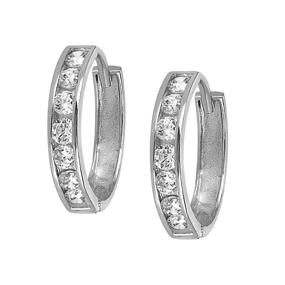 Snug Hoop Earrings with Cubic Zirconia in 10kt White Gold