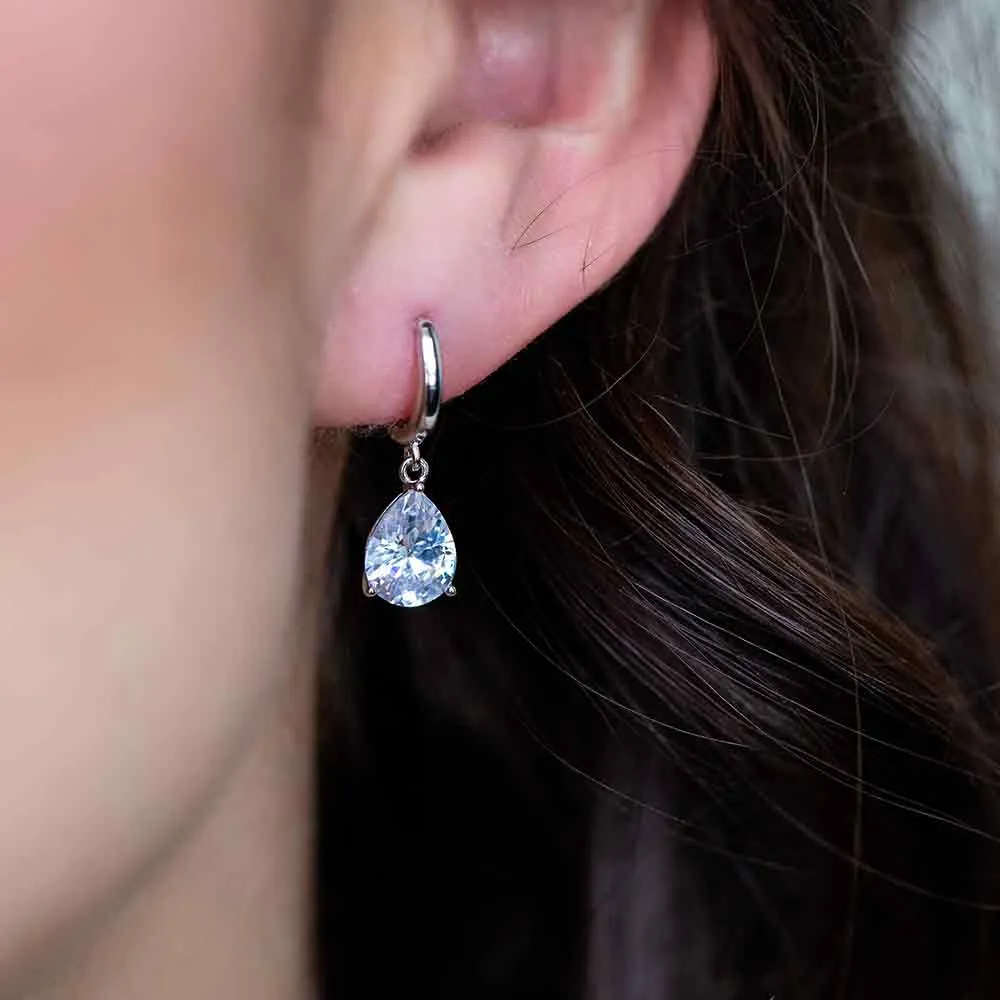 Pear Shaped Earrings with Cubic Zirconia in Sterling Silver