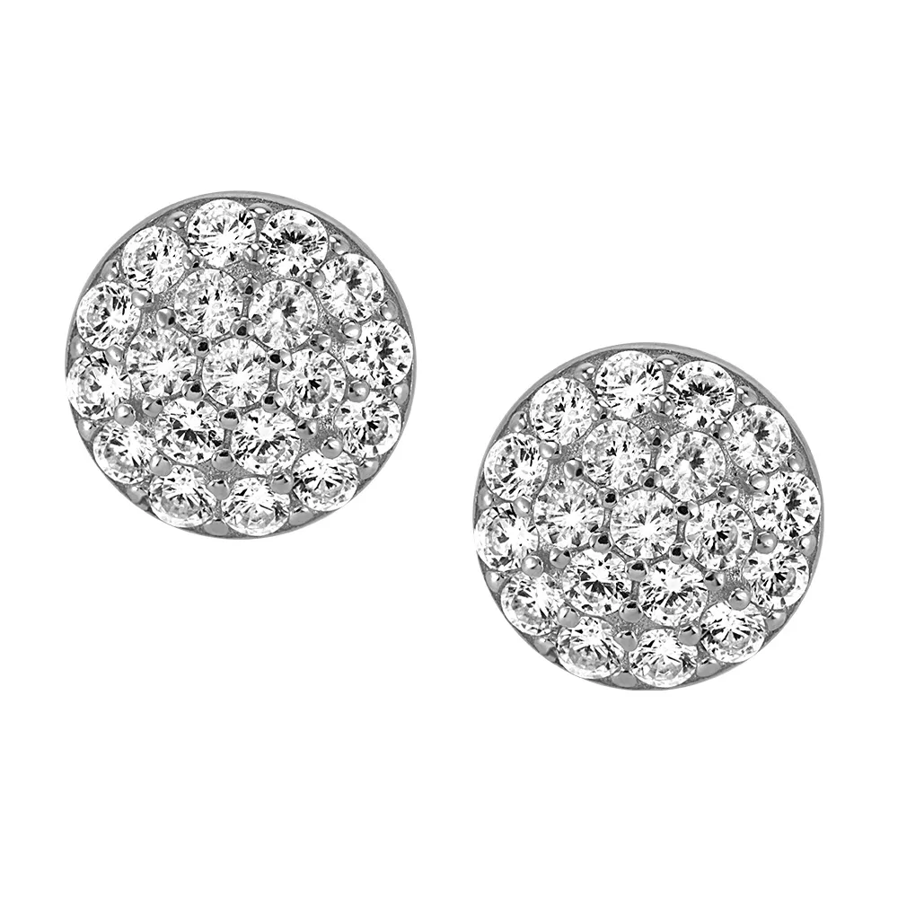 Dome Earrings with Cubic Zirconia in Sterling Silver